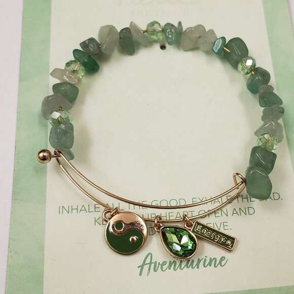I am, NWT, Aventurine gold tone gemstone charm empower bracelet - Picture 1 of 10